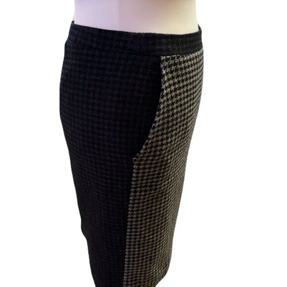 J.Crew Black & Gray Houndstooth Wool Pencil Skirt | Sz 00 | EUC - Picture 2 of 8